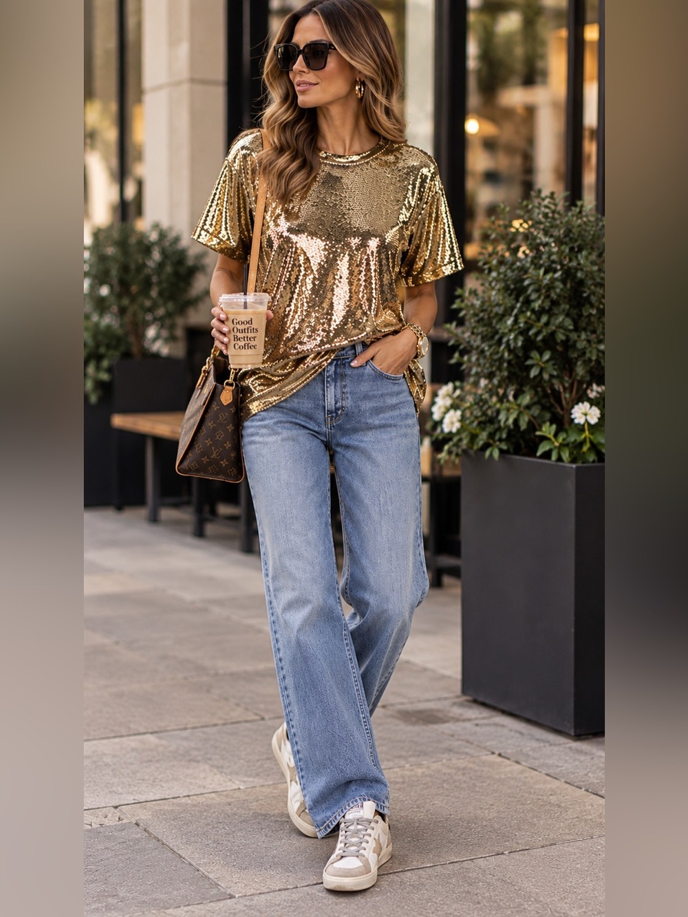 NWT Michael Kors Gold Sequin Oversized T Shirt Small Holiday Party Glam